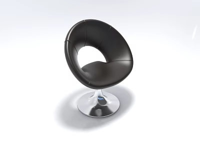 Modern Black Leather Round Single Chair with Polished Silver Metal Base Design 3d model