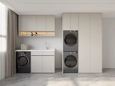 Modern Bathroom Vanity Cabinet With Washing Machine Sink And Storage Cabinets 3d model