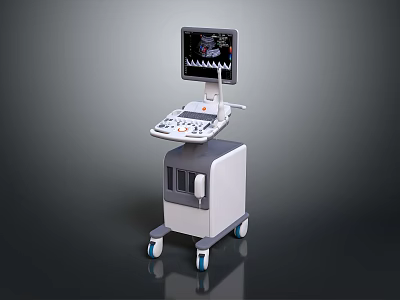 Ultrasound Medical Equipment with Display Screen Control Panel and Wheeled Cart for Diagnostic Imaging 3d model