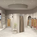 Modern Clothing Store Interior With Clothes Racks Mirror And Decorative Plant