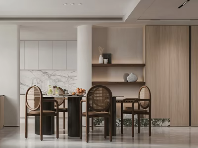 Modern Living And Dining Room Interior Design With Dining Table Chairs And Decorative Shelves 3d model