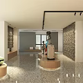 Stylish Luggage Store with Colorful Suitcases Yellow Blue White Stone Wall Decor and Bright Interior