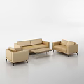 Modern Beige Leather Sofa and Coffee Table Set with Simple Design 3d model
