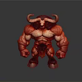 3D Muscular Demon Monster Model With Red Skin Curved Horns and Armored Abdomen