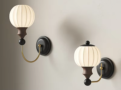 Modern Wall Lamps with White Lampshade Wooden Base and Gold Bracket Design 3d model
