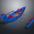 Traditional Blue Dragon Boat With Dragon Head Decoration Red Seats And Paddles