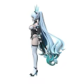 Anime Style Woman With White Long Hair Blue Tips Horn Accessories And Black White Outfit