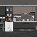 Modern Kitchen Interior With Marble Island Dark Cabinets And Appliances