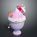 Cute Pink Ice Cream Cup With White Cream Small Umbrella Purple Base And Stars