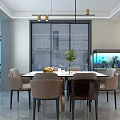 Modern Living And Dining Room Interior With TV Wall Chandelier Potted Plants And Coffee Table