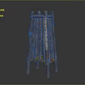 Traditional Handcrafted Wooden Rack With Vertical Slats Four Legged Base And Decorative Rope