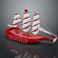 Red Sailboat Model With White Sails Multiple Masts Red Hull And Gray Background 3d model