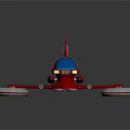 Red Futuristic Spacecraft With Blue Cockpit And Circular Thrusters For Cosmic Exploration Missions