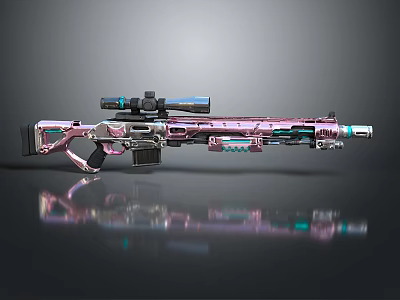 Modern Sniper Rifle In Pink And Cyan With Telescopic Scope Detachable Magazine And Metallic Finish 3d model