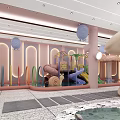 Indoor Playground With Green Plant Walls Swimming Pool Red Decorations Marble Floors And Seating Area