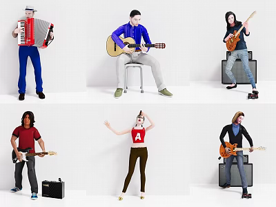 Group of People Performing with Accordion Acoustic Electric Guitars and Singing 3d model