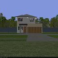 Two Story Detached House with Gray Roof White Walls Brown Garage Door and Palm Trees