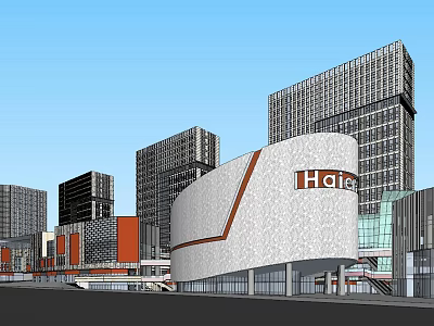 Modern Commercial Complex Architectural Design Featuring Haier Logo High Rise Buildings And Glass Facade 3d model