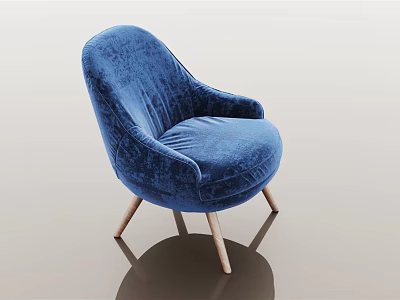Blue Velvet Single Sofa With Curved Back Modern Design And Wooden Legs 3d model