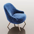 Blue Velvet Single Sofa With Curved Back Modern Design And Wooden Legs