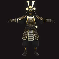 Game Movie Character in Golden Black Samurai Armor with Helmet and Armored Design