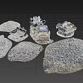Detailed Miniature Construction Equipment Models With Gravel Piles And Terrain Features