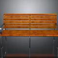 Modern Orange Wooden Bench with Metal Frame and Striped Design