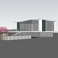 Modern Sales Office Building Exterior Featuring Courtyard Cherry Blossom Tree And Entrance