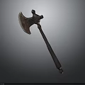 Medieval Axe Weapon With Rusted Metal Blade And Wooden Handle