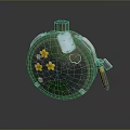 Green Circular Equipment With Yellow Flowers White Label Marks And Scraper Tool