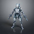 Futuristic Robot Game Character With Mechanical Design And Silver Guns