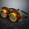 Steampunk Goggles With Green Frame Red Accents Gold Lenses And Leather Straps