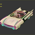 Vintage Classic Car With Streamlined Body Open Top Tail Fins And Shiny Finish