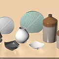 Decorative Vases And Plates In White Green Brown Black With Various Shapes For Home Decor