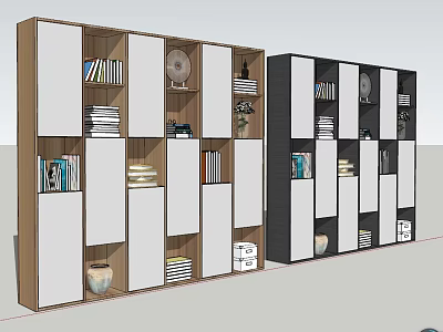 Modern Bookcase Design With Brown White Black Color Combinations And Books Decorative Items 3d model