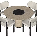 Modern Round Dining Table Set With Light Colored Top Black Center And White Chairs 3d model