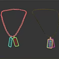 Two Fashionable Necklaces With Colorful Dog Tag Pendants Silver Chain And Black Cord