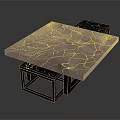 Modern Black Table With Gold Crackle Pattern Surface And Matching Stools