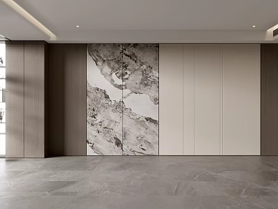 Modern Elegant Sofa Background Wall with Marble Panel and Wooden Cladding in Minimalist Interior Design 3d model