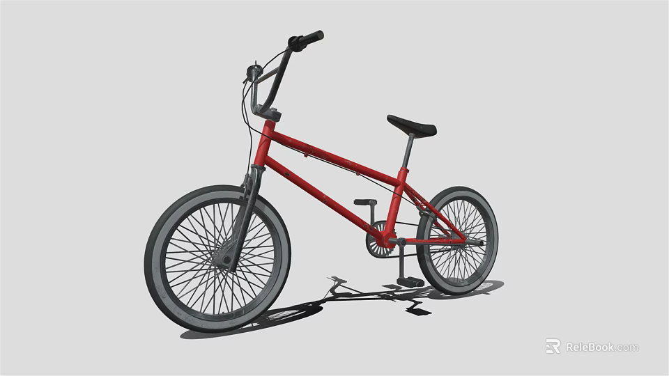 Red BMX Bicycle with Black Handlebars Black Seat and Large Wheels 3d model 