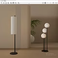Modern Minimalist Floor Lamps with Cylindrical and Spherical Shades and Potted Plant