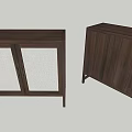 Dark Wood Cabinets With Woven Panel Doors And Slim Legs Design