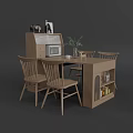 Wooden Dining Table Set with Four Chairs Microwave Plant Vase and Glass Door Storage Cabinet