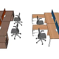 Partitioned Office Desks With Swivel Chairs And Workspace Layout 3d model