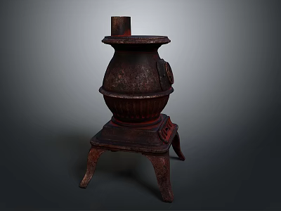 Vintage Cast Iron Stove With Three Legged Design And Textured Surface 3d model