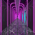 Modern KTV Corridor With Purple Neon Lights And Marble Floor Design