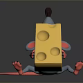 Playful Blue Animated Mouse Character Holding Large Yellow Cheese with Holes in Game Movie Scene