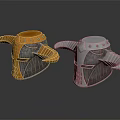 Gold And Silver Horned Helmets With Metallic Finish And Medieval Decorative Horns