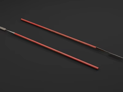 Two Red Long Pole Weapons With Sharp Metal Tips And Durable Handles 3d model