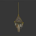 Triangular Dreamcatcher Pendant With Metallic Frame And Dangling Feather Decorations